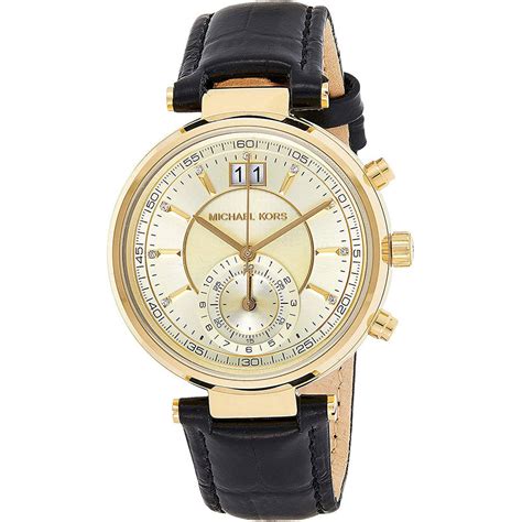 michael kors sawyer black leather watch|Michael Kors Sawyer Champagne Dial Black Leather Ladies .